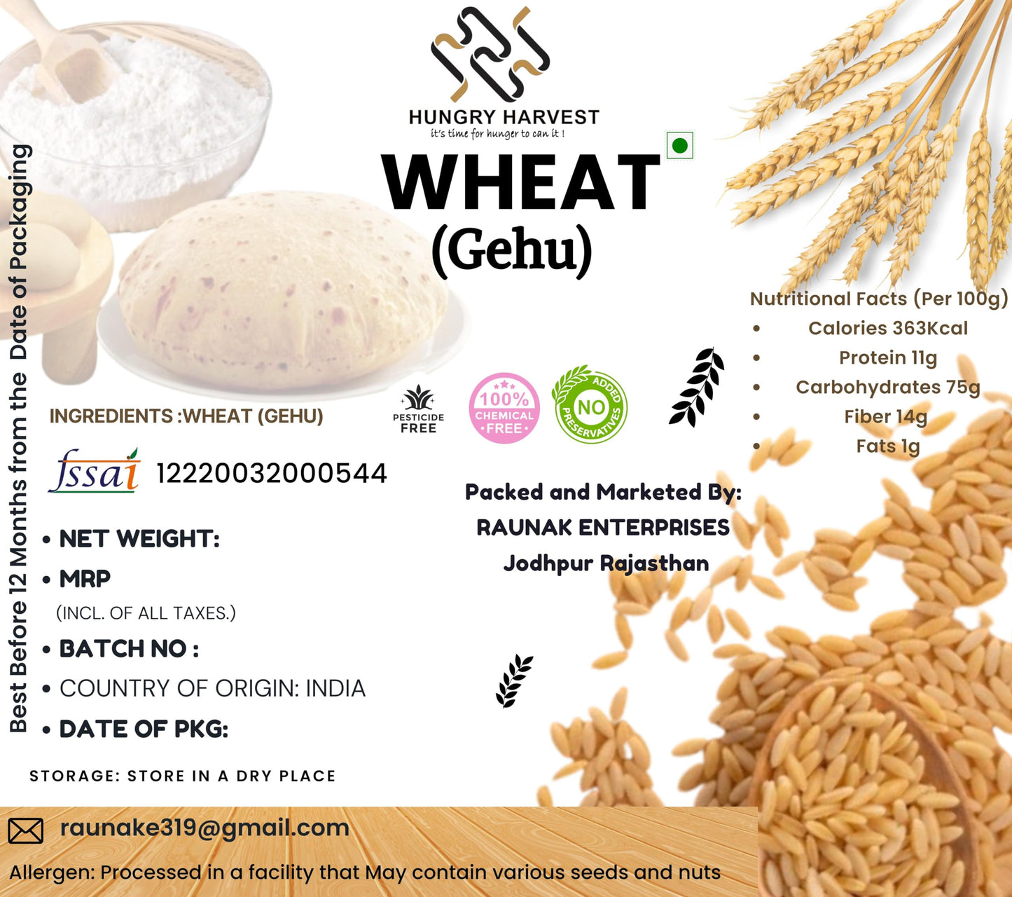 Hungry Harvest Red Wheat Flour | Kharchia Wheat Flour 400g